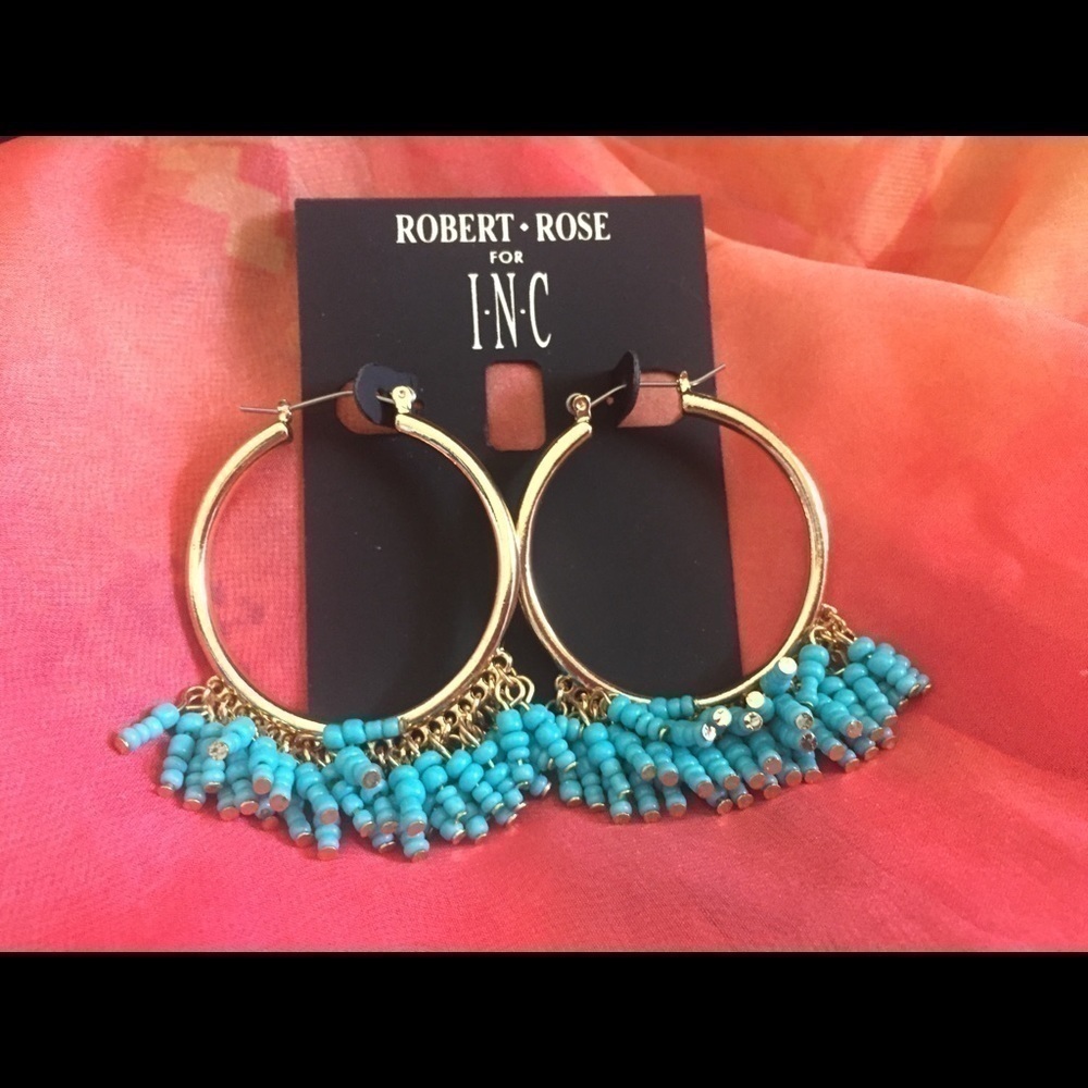 Robert Rose Inc Blue Seed Bead Hoop Earrings 7$